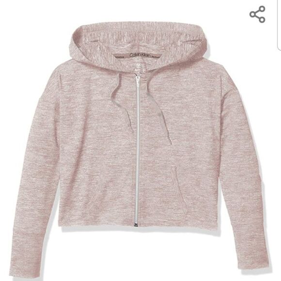 Calvin Klein Women's Performance Drop Soulder Cropped Zip  Hoodie - Picture 1 of 4